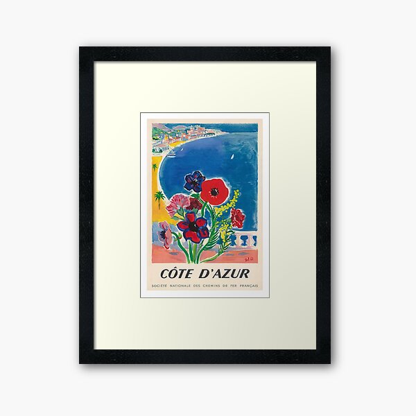 1947 Cote d'Azur French Riviera Vintage World Travel Poster Framed Art Print