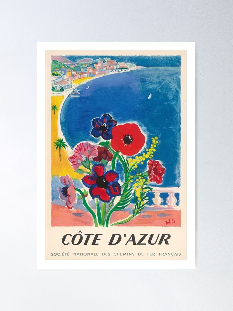 1963 Cote d'Azur French Riviera Vintage World Travel Poster