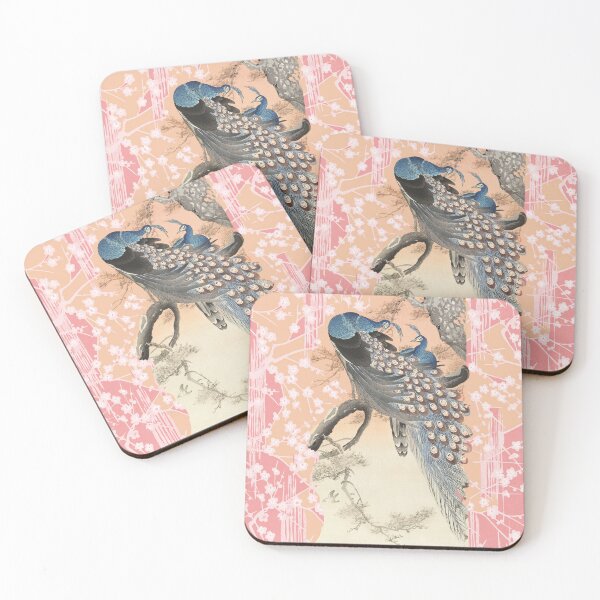 Item preview, PEACOCKS WITH PINK WHITE SAKURA FLOWERS   Antique Japanese Floral designed and sold by BulganLumini.