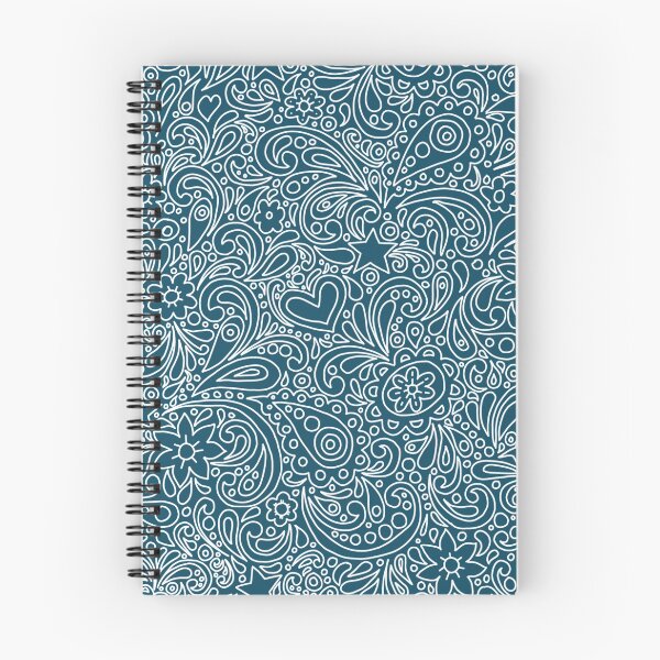 Item preview, White on Petrol Blue Paisley Pattern with Flowers, Hearts and Stars designed and sold by Pentanglement.