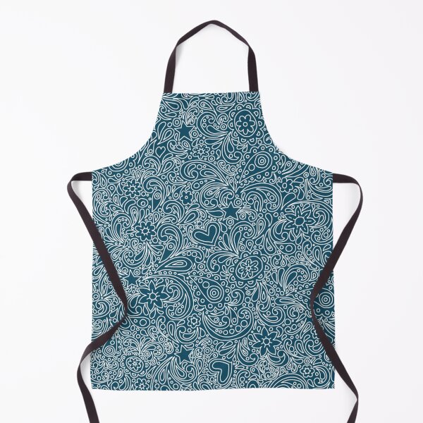 Item preview, White on Petrol Blue Paisley Pattern with Flowers, Hearts and Stars designed and sold by Pentanglement.