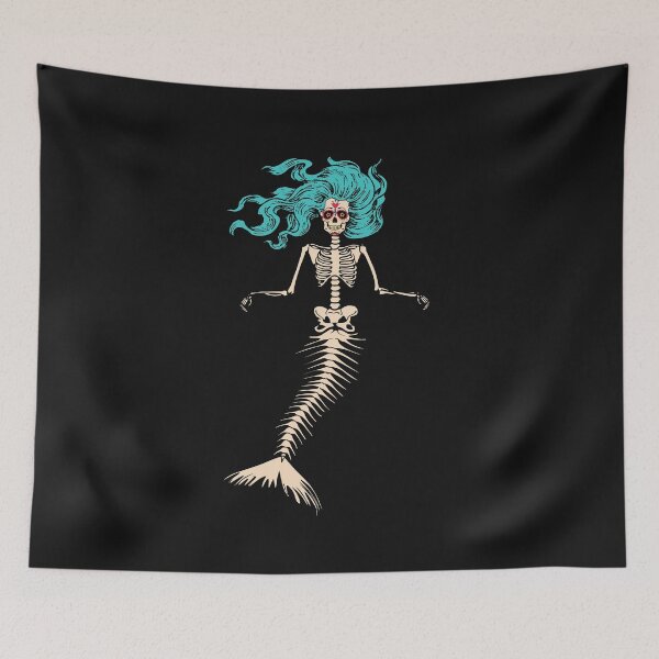 Item preview, Skull Mermaid Goth Skeleton Long Sapphire Hair  designed and sold by alenaz.