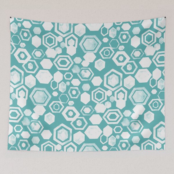 Aperçu de l'œuvre Gouache Hexagones - Blanc & Turquoise créée et vendue par TigaTiga.