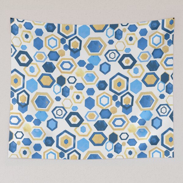 Aperçu de l'œuvre Gouache Hexagones - Bleus & Beige créée et vendue par TigaTiga.