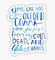 Oxford Comma Grammar Joke Blue Watercolour Typography Sticker