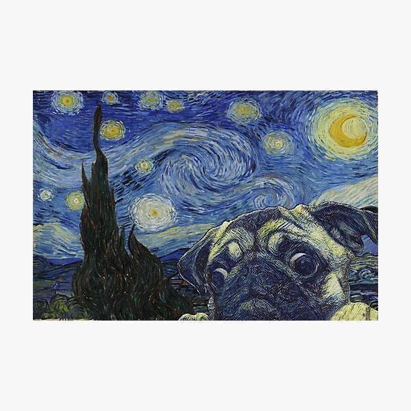 Item preview, Pug Dog Starry Night Van Gogh - Pug Dog lovers - Graphics Pug Dog Poster Gift designed and sold by hippololocc.