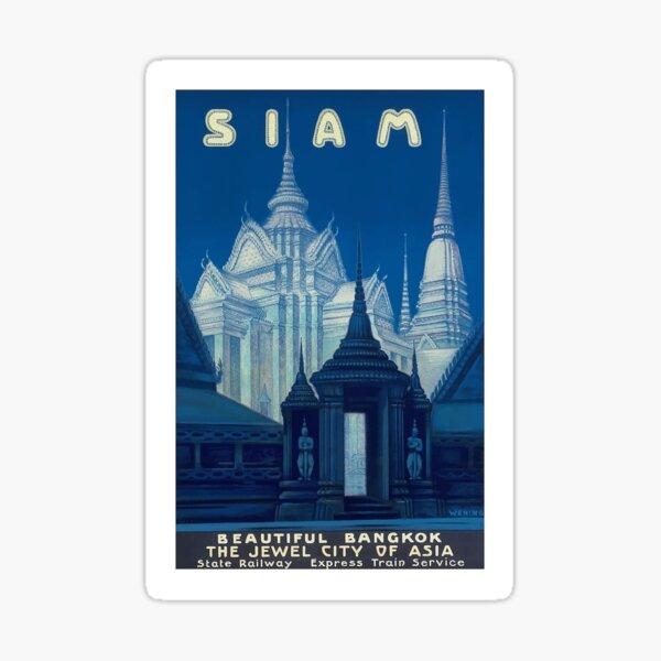 Item preview, Antique Siam Bangkok Temples Travel Poster designed and sold by retrographics.