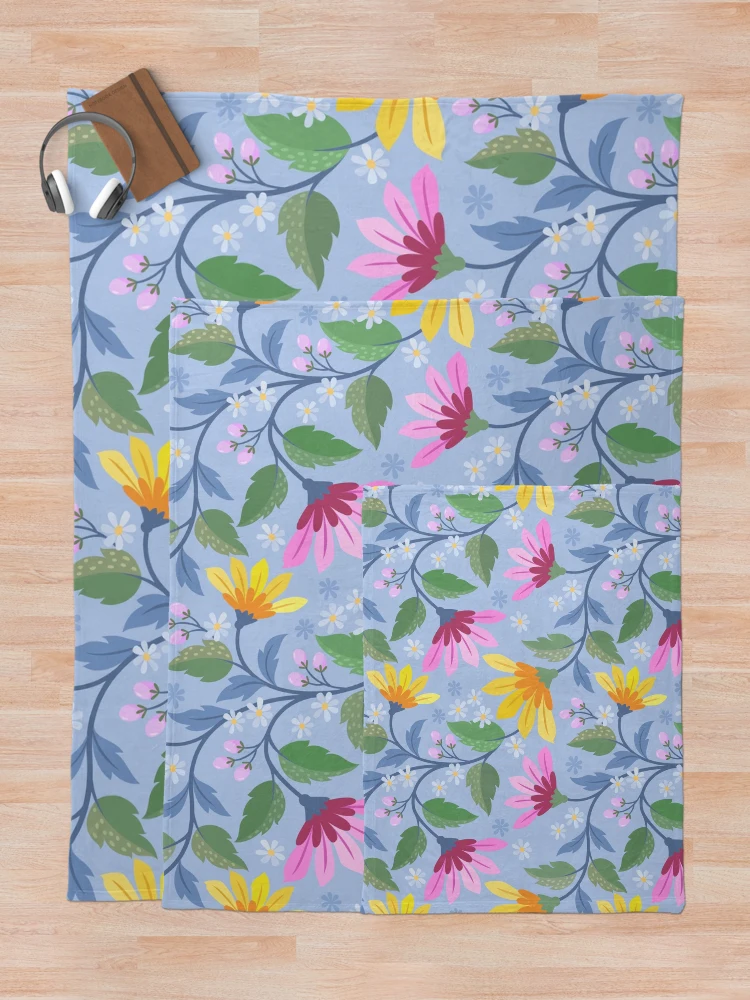 Thumbnail 5 of 6, Throw Blanket, Colorful Hand Draw Flower Design Pattern designed and sold by Arne Smet.