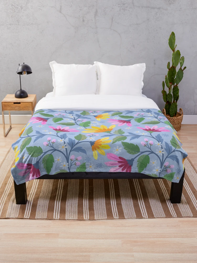 Thumbnail 1 of 6, Throw Blanket, Colorful Hand Draw Flower Design Pattern designed and sold by Arne Smet.