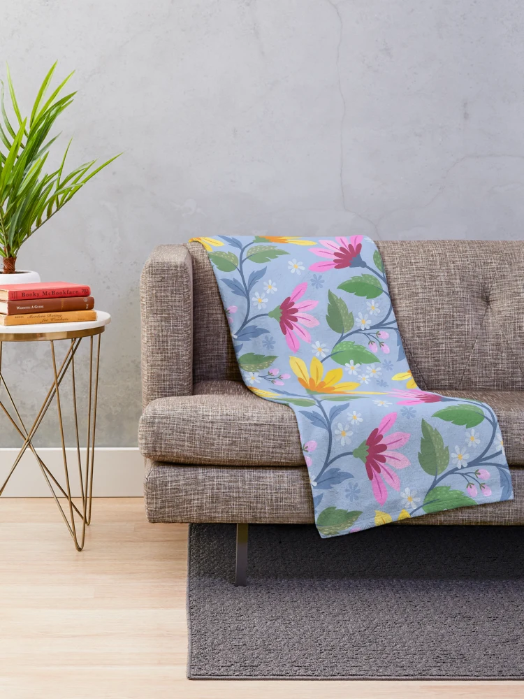 Thumbnail 2 of 6, Throw Blanket, Colorful Hand Draw Flower Design Pattern designed and sold by Arne Smet.
