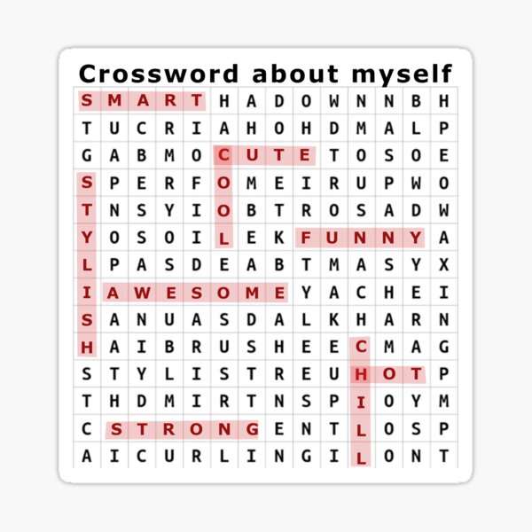  Crossword Word Search Puzzle About Yourself Funny Joke Design Sticker 