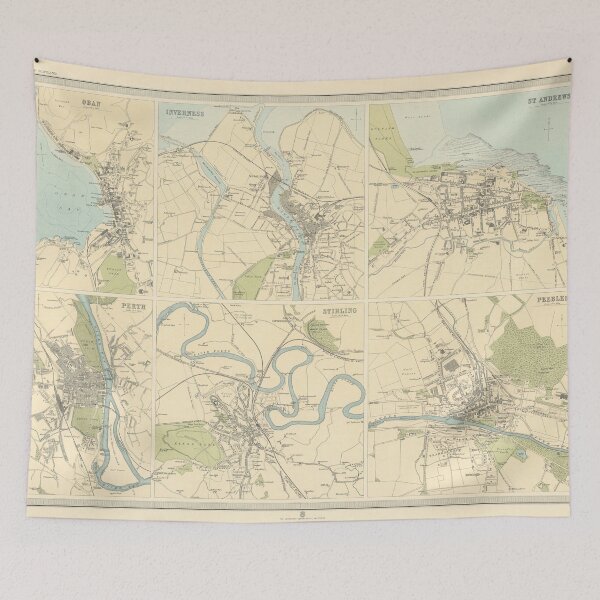 Item preview, Old Scotland Cities Map (1912) Inverness, Perth, Stirling, Oban, St Andrews, Peebles Vintage Atlas designed and sold by BravuraMedia.