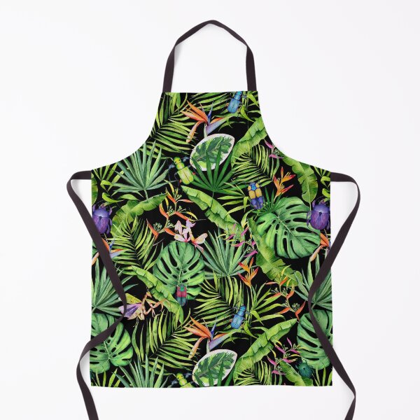Item preview, Tropical leaves, bugs, mantis and flowers watercolor pattern on black designed and sold by AnjeseAnna.