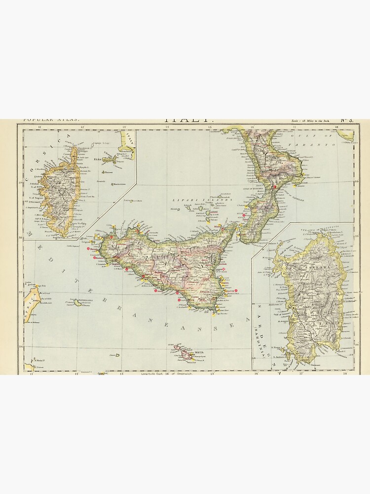 Old Sicily Italy Map (1883) Italian Historical Atlas by BravuraMedia