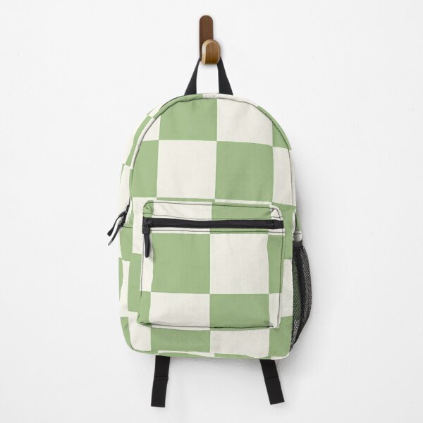 Checkerboard Check Checkered Pattern in Sage Green and Off White Backpack  by Kierkegaard Design Studio