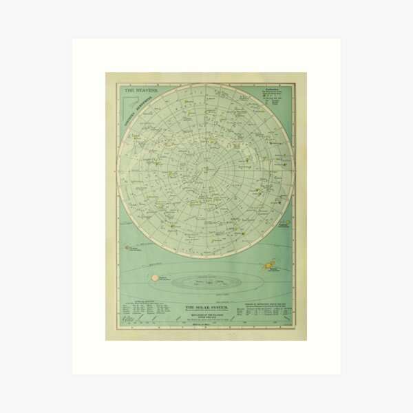 Item preview, Old Solar System & Star Constellations Map (1914) Vintage Astronomy Atlas designed and sold by BravuraMedia.