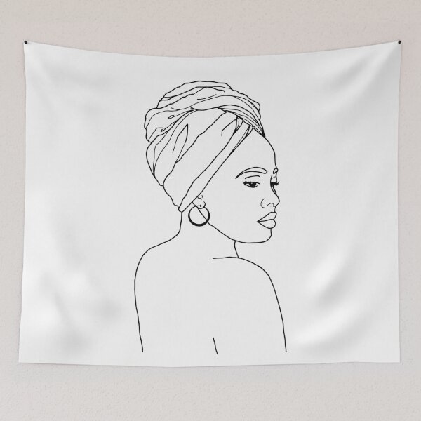Item preview, Black And White Line Art Female Portrait designed and sold by artsandsoul.
