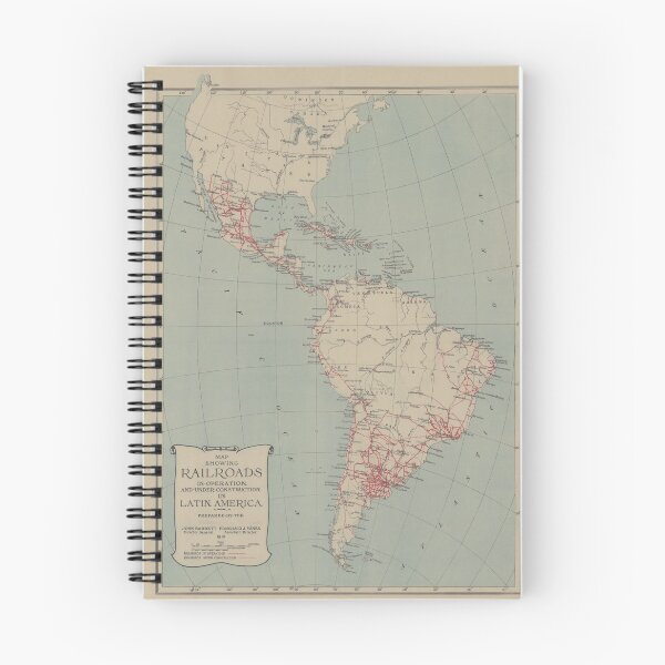Item preview, Old Central & South America Railroad Construction Map (1913) Vintage Americas Railways Atlas designed and sold by BravuraMedia.