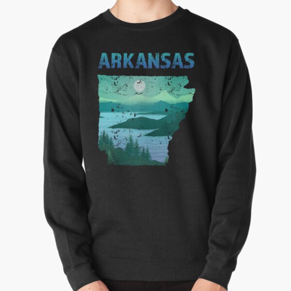 Arkansas Decorative State Map Shape with Lake and Beach Scene (US States Collection, Distressed Style) Pullover Sweatshirt