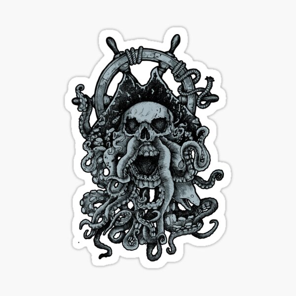 Ghost Octopus Pirate Captain Artwork Sticker