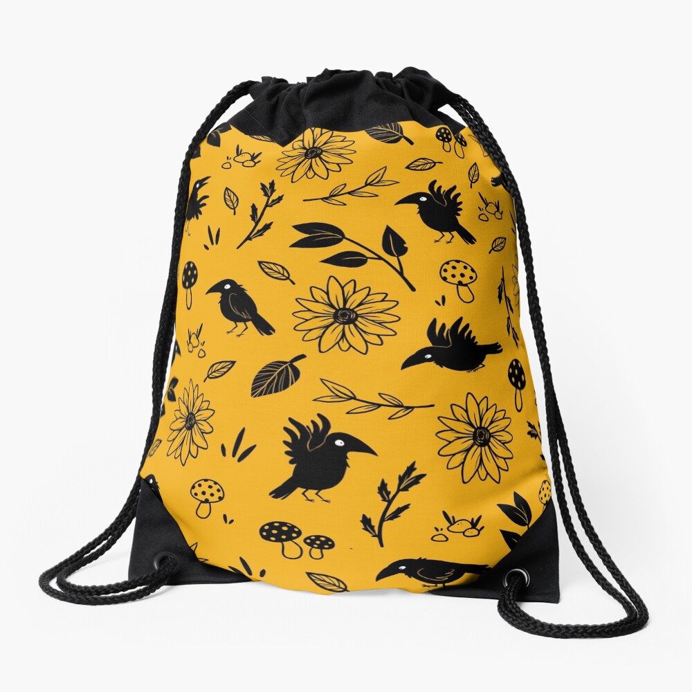 Crows and Foliage Drawstring Bag