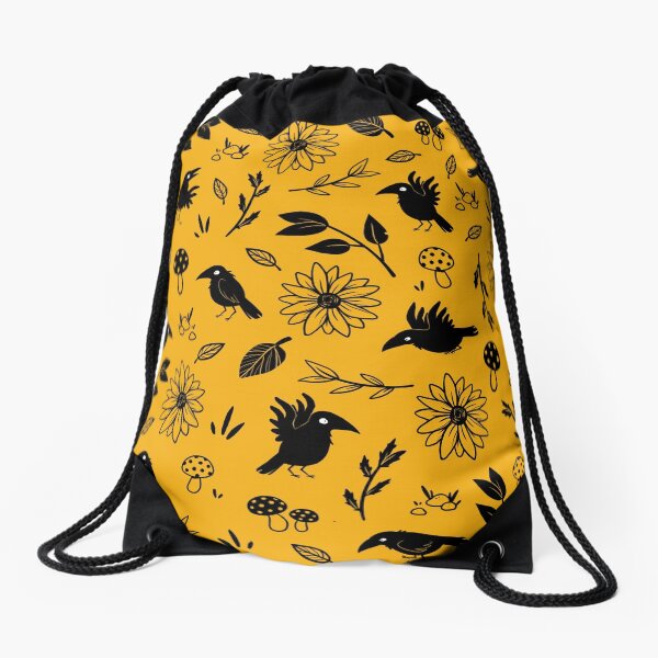 Crows and Foliage Drawstring Bag