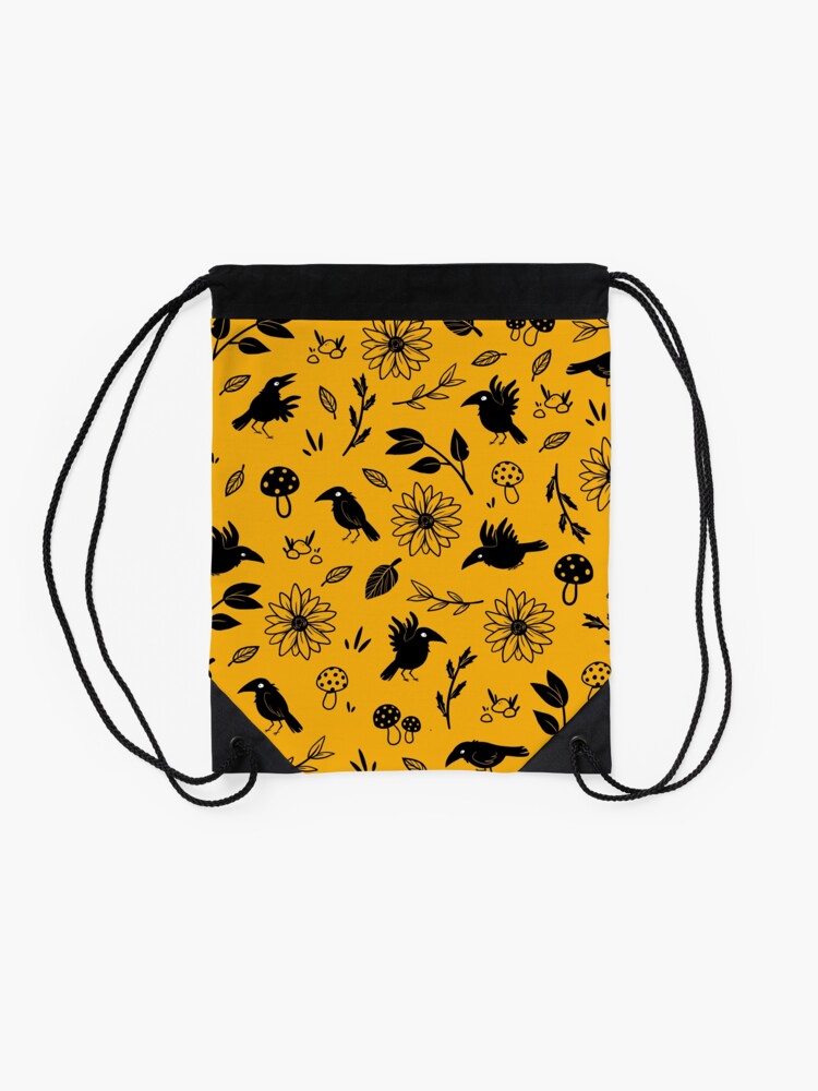 Alternate view of Crows and Foliage Drawstring Bag