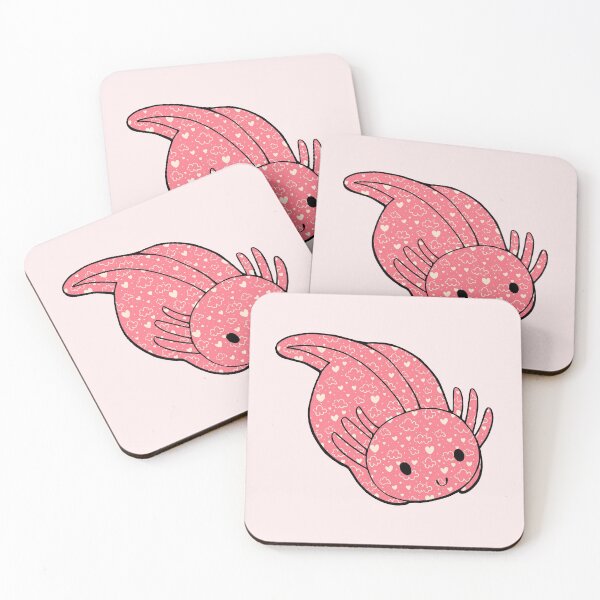 Item preview, Cute Kawaii Baby Chibi Axolotl in Coral Pink with Hearts and Cloud Pattern designed and sold by InkMemories.
