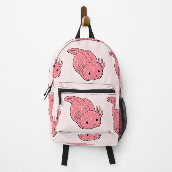 Item preview, Cute Kawaii Baby Chibi Axolotl in Coral Pink with Hearts and Cloud Pattern designed and sold by InkMemories.