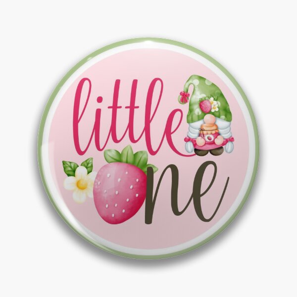 Item preview, Strawberry Gnome Little One Baby's 1st Birthday Pink & Green Round Circle designed and sold by CyanSkyDesign.