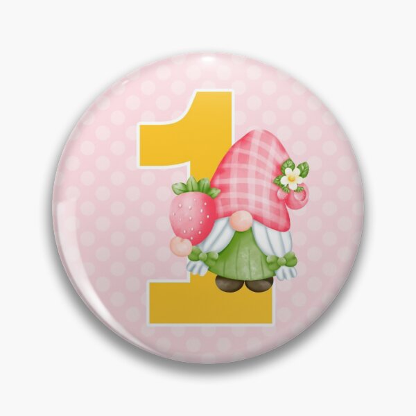Item preview, Strawberry Gnome Little One Baby's 1st Birthday Pink Round Circle designed and sold by CyanSkyDesign.