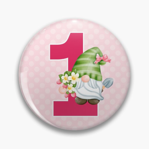 Item preview, Strawberry Gnome Little One Baby's 1st Birthday Pink Round Circle designed and sold by CyanSkyDesign.