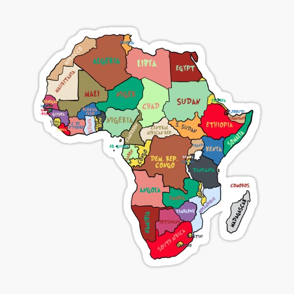 Artikel-Vorschau von bunte Karte des afrikanischen Kontinents die Grenzen und die Ländernamen, designt und verkauft von mashmosh.