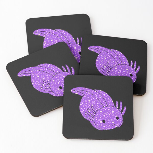 Item preview, Cute Kawaii Baby Chibi Axolotl in Purple with Hearts and Cloud Pattern designed and sold by InkMemories.