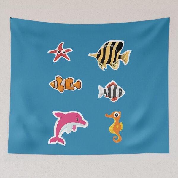 Item preview, Sea life sticker pack, pink dolphin, clown fish, starfish, sea horse, fish designed and sold by Nostrathomas66.
