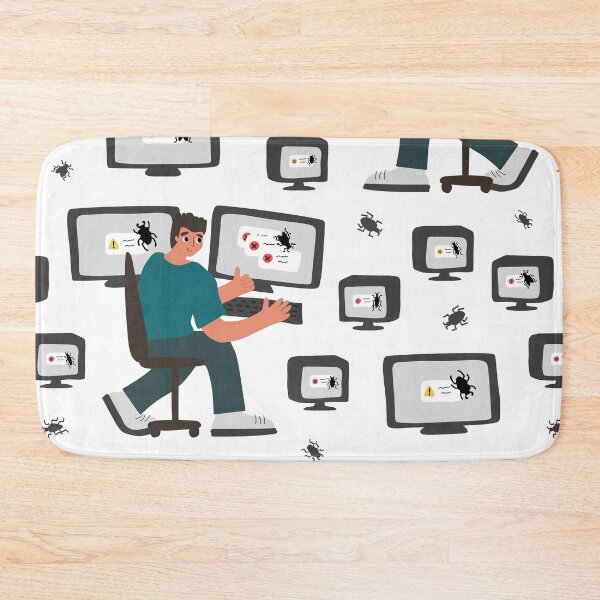 Item preview, Seamless pattern of two people near monitors with bug on the screen designed and sold by essskina.