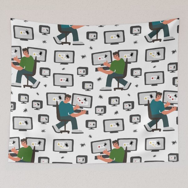 Item preview, Seamless pattern of two people near monitors with bug on the screen designed and sold by essskina.