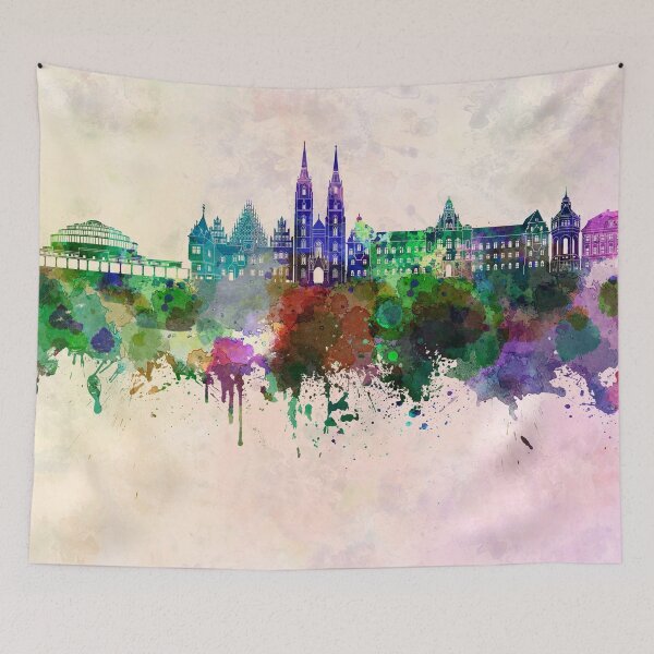Item preview, Wroclaw skyline in watercolor background designed and sold by paulrommer.
