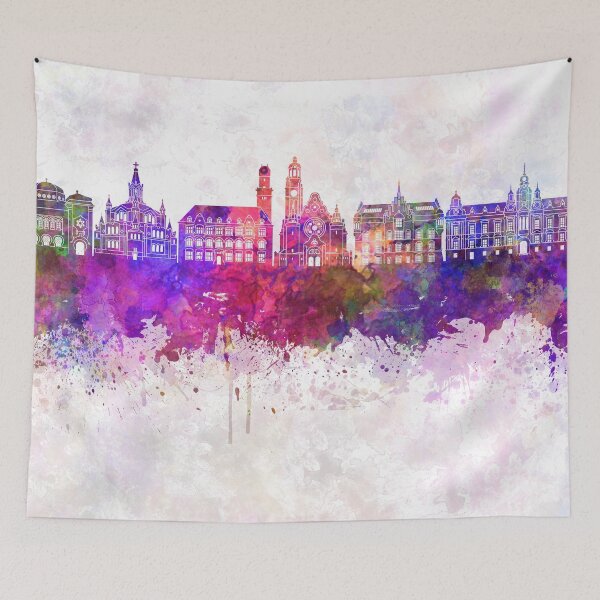 Item preview, Malmo skyline in watercolor background designed and sold by paulrommer.