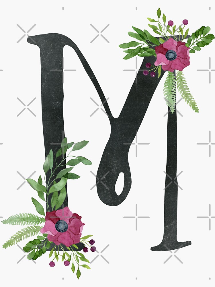 Monogram M with Floral Wreath by helga-wigandt