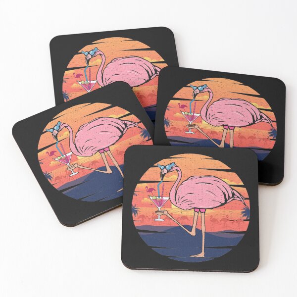 Item preview, Pink Flamingo Drinking Strawberry Margarita Cocktail Vintage Sunset  designed and sold by alenaz.