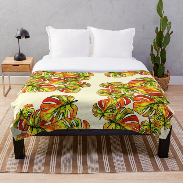 Tropical Monstera Leaves Throw Blanket