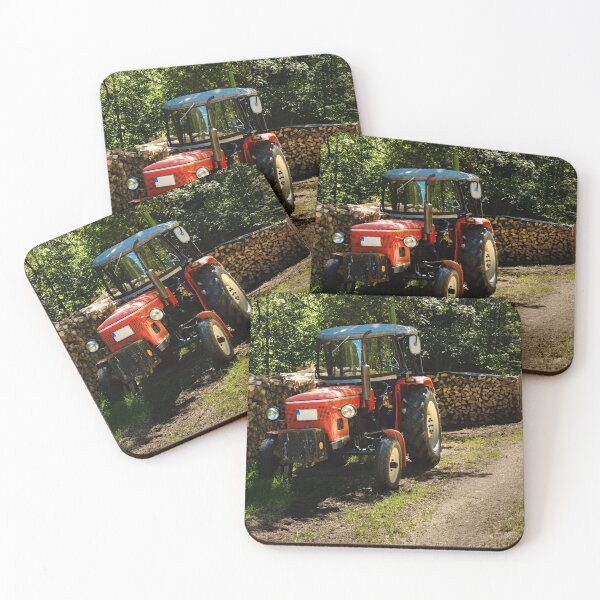 Item preview, Old red tractor near pile of firewood designed and sold by svanaerschot.
