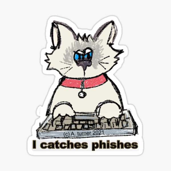 Item preview, cybersecurity cat catches phishes designed and sold by DemystifyCyber.