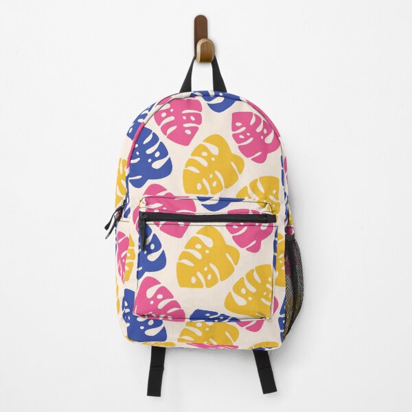 Item preview, Pink, yellow, blue monstera leaves on beige background designed and sold by IrinaOstapenko.