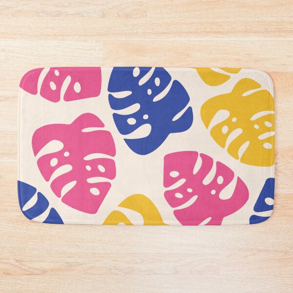 Item preview, Pink, yellow, blue monstera leaves on beige background designed and sold by IrinaOstapenko.