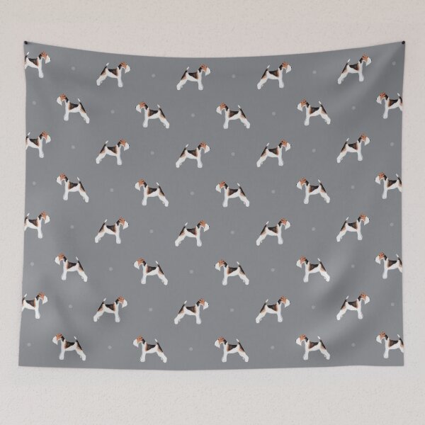 Item preview, Side facing fox terrier repeat pattern Soft Grey designed and sold by PawsomeGifts.
