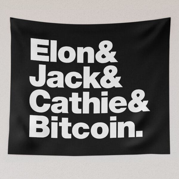Item preview, Elon & Jack & Cathie & Bitcoin (white) designed and sold by dudethecreator.