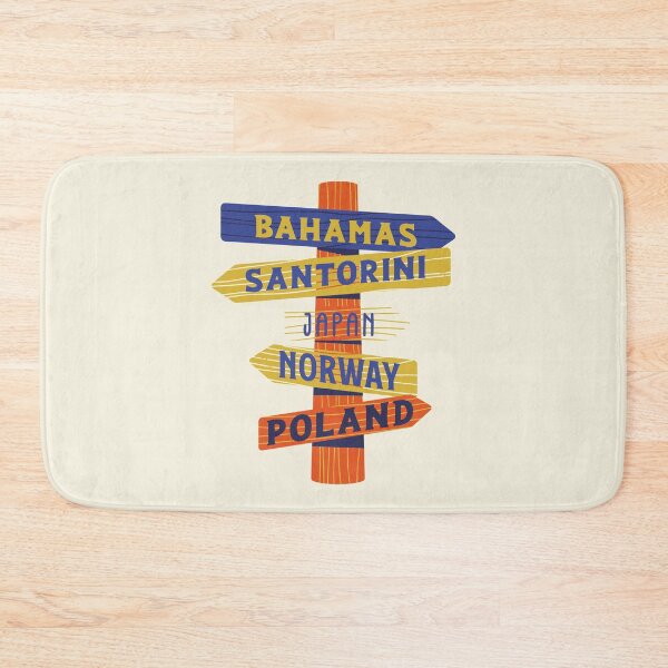 Item preview, Road Sign Traveling Journey Bahamas, Santorini, Japan, Norway, Poland designed and sold by AmazonArt.