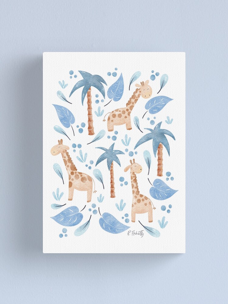 Alternate view of Jungle Giraffes | Blue Canvas Print